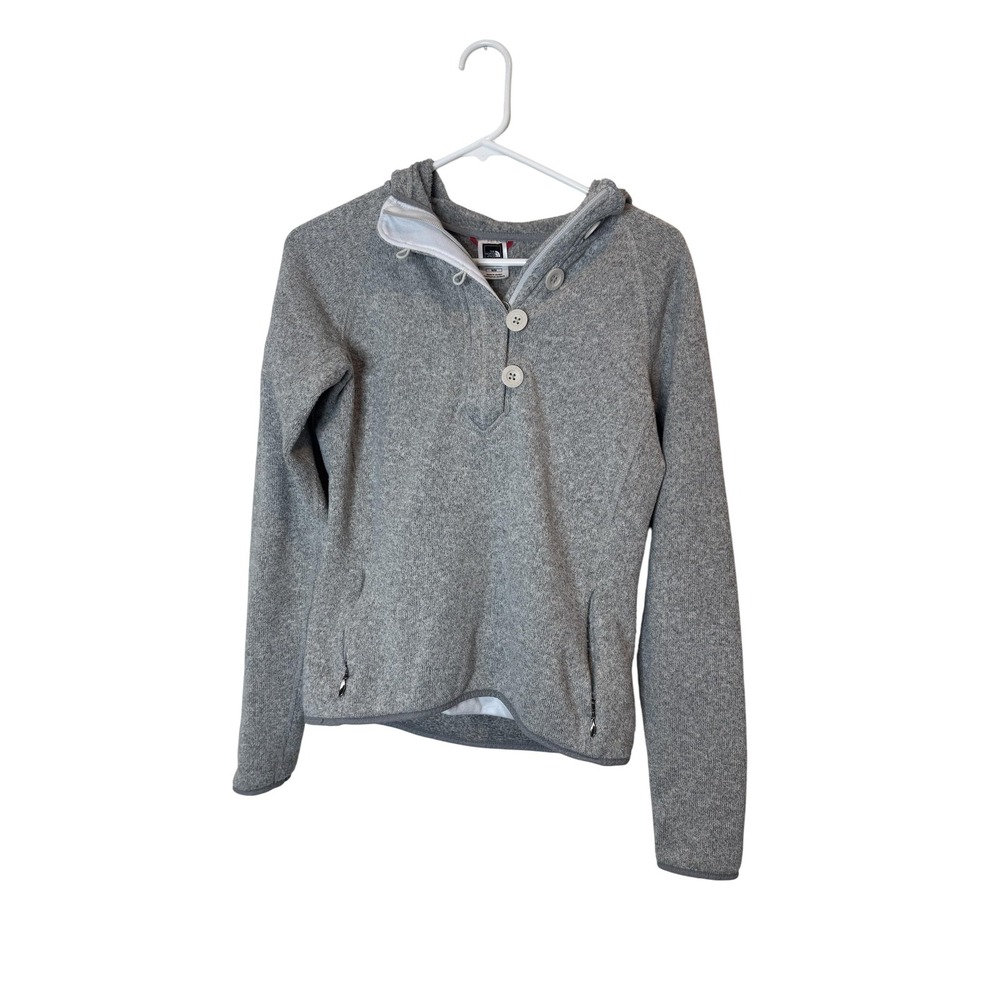 The North Face Jacket Womens Medium‎ Gray Fleece Hooded Button Pullover Top
